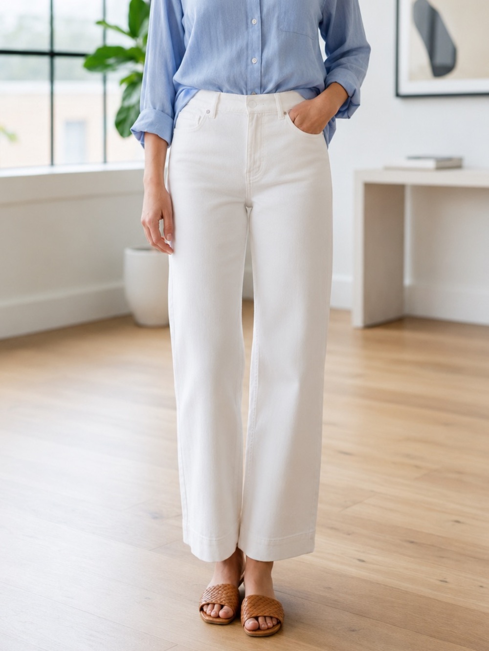 TUCKERNUCK White Wide Leg Jeans 4 High Rise Coastal Quiet Luxury Denim